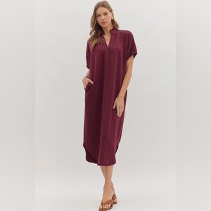 NWT Entro Relaxed V-Neck Midi Dress in Merlot Large